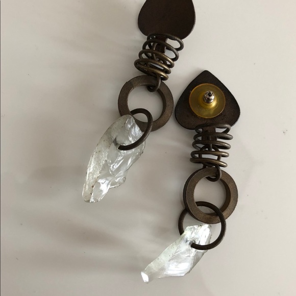 Metal & Glass Dangle Earrings - Picture 4 of 4
